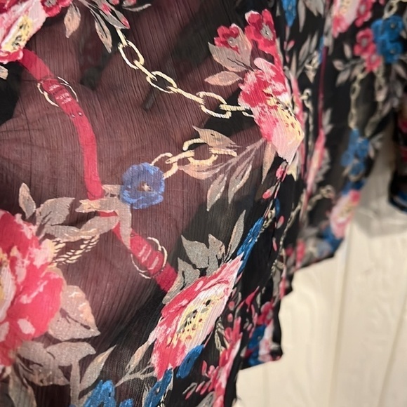 Seven 7 Sheer Floral Long Sleeve Blouse Medium - Picture 3 of 11